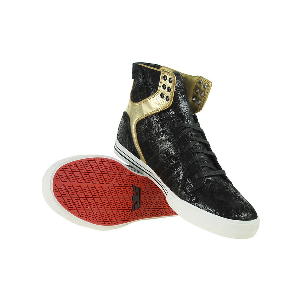 Baskets Montantes Supra SkyTop NS Noir Doré Distressed Black/Glod Femme | YXV-90976144